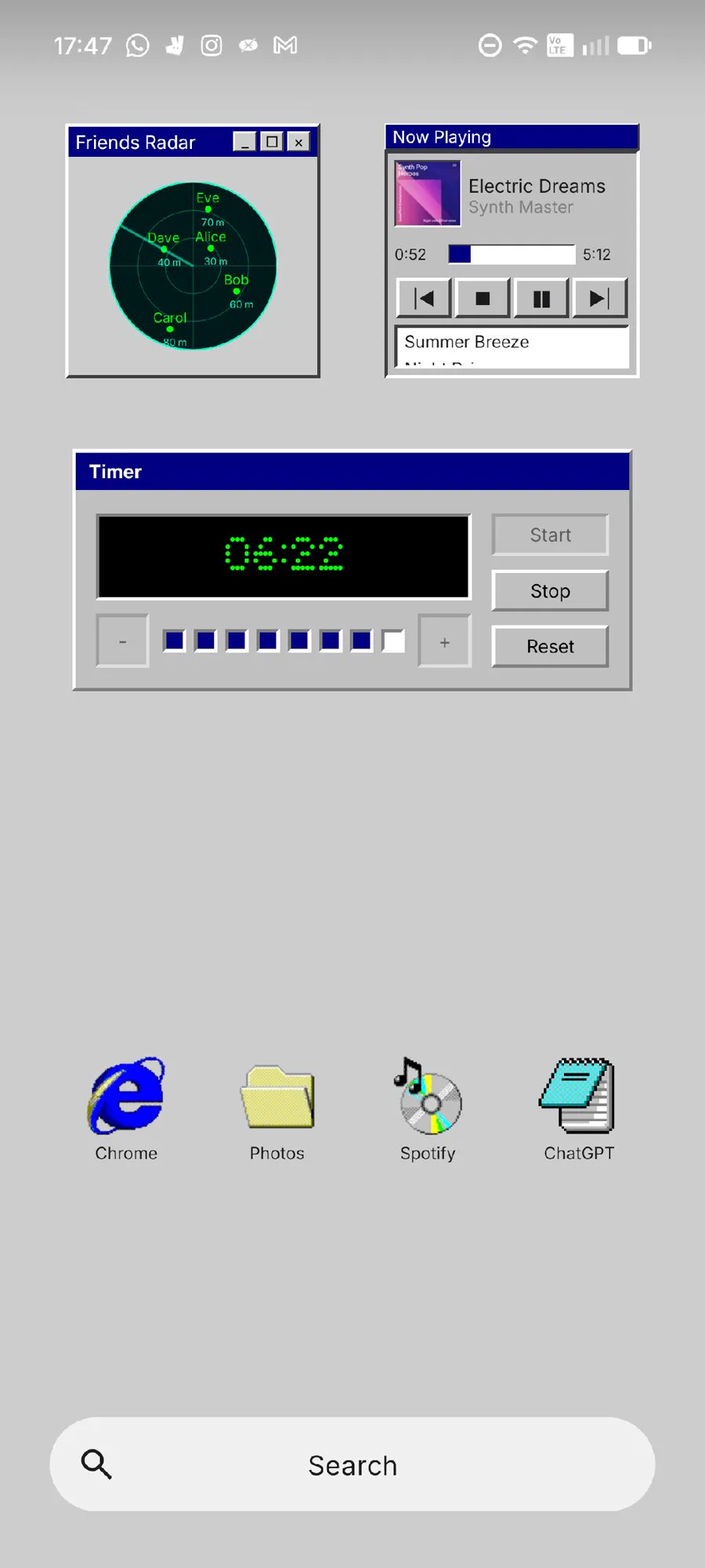 Windows 98 themed widgets on device
